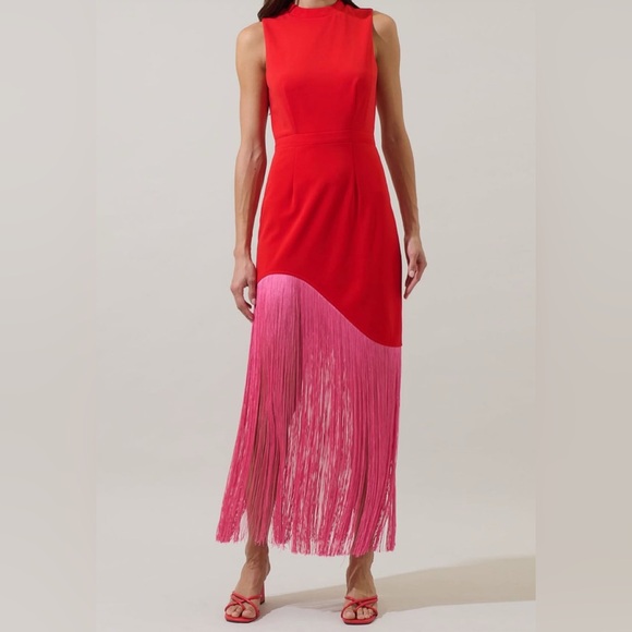 Dresses & Skirts - Red and Pink Fringe Sleeveless Maxi Dress